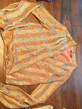 Lucky Brand Orange Floral Paisley Button-Up Blouse